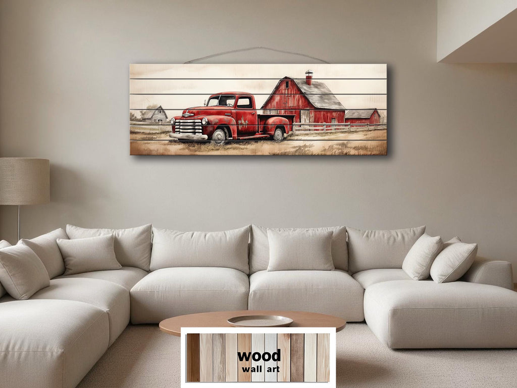 Red Barn And Truck Real Wood Wall Art For Farmhouse Decor