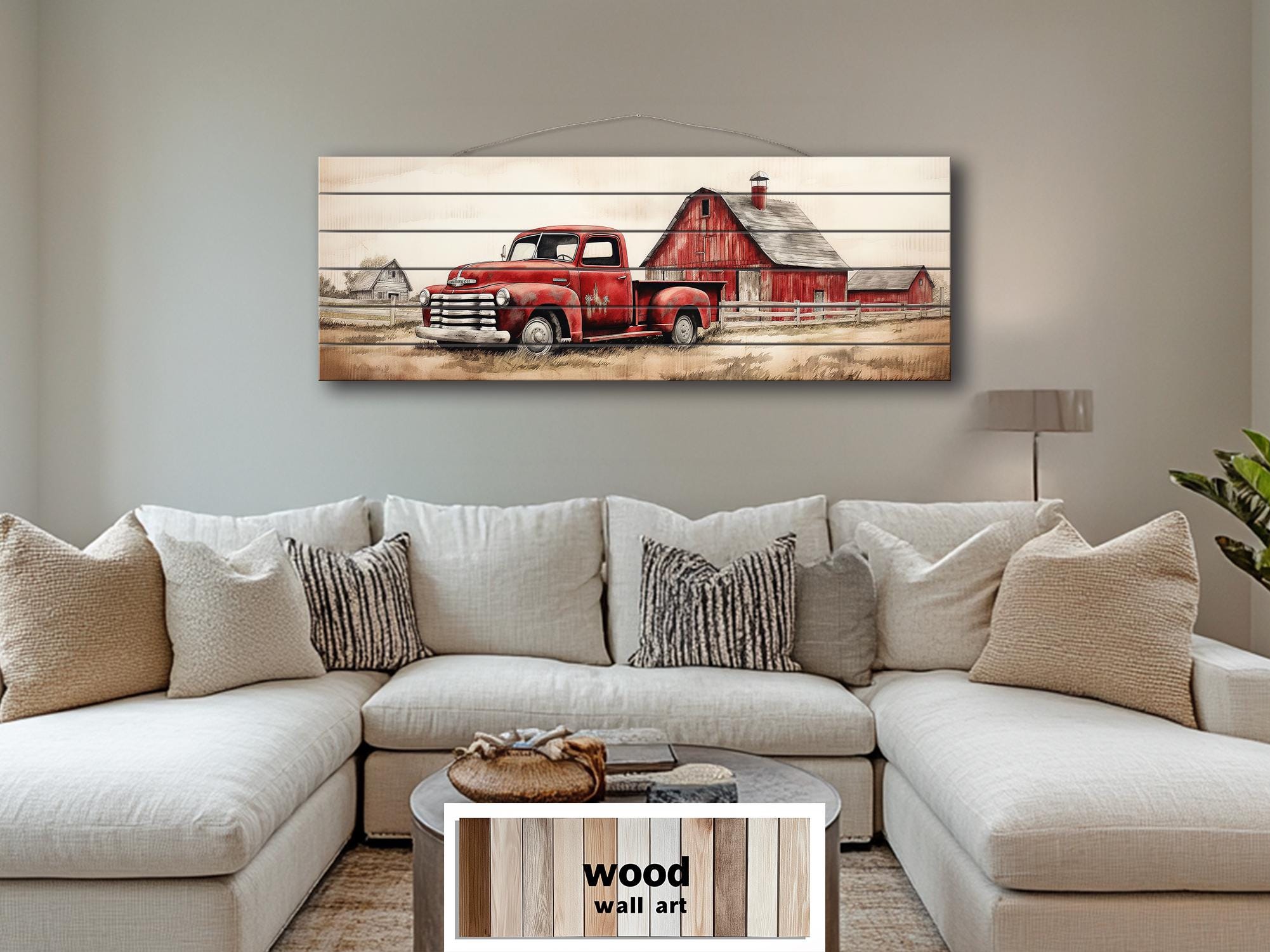 Red Barn And Truck Real Wood Wall Art For Farmhouse Decor