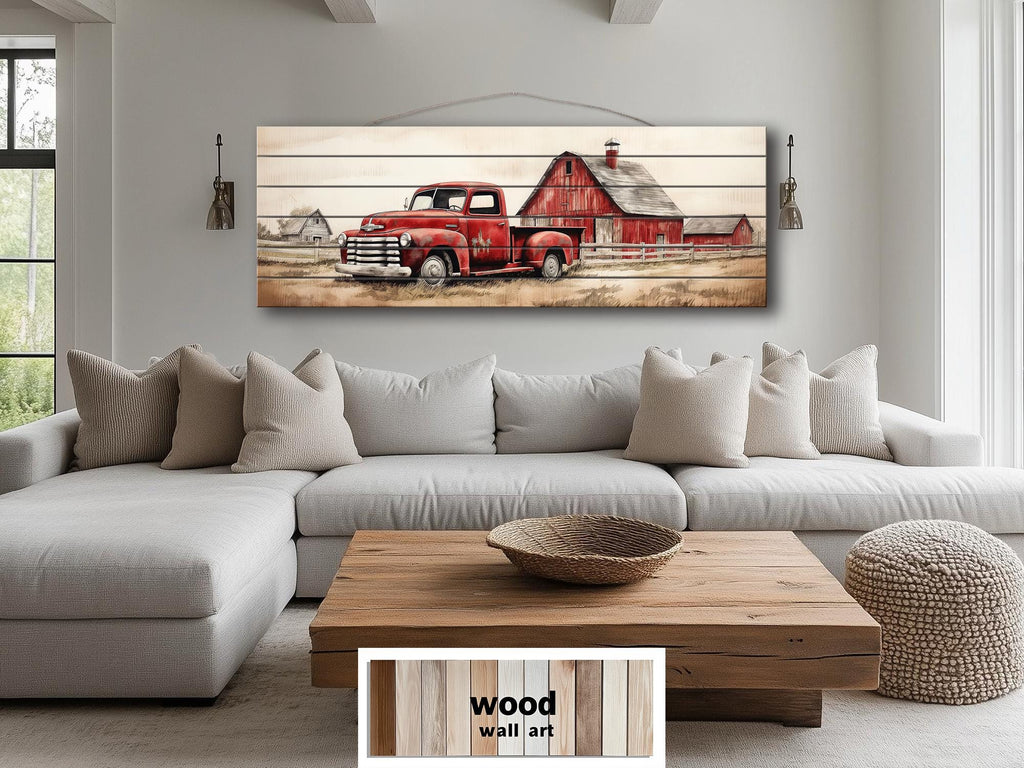 Red Barn And Truck Real Wood Wall Art For Farmhouse Decor