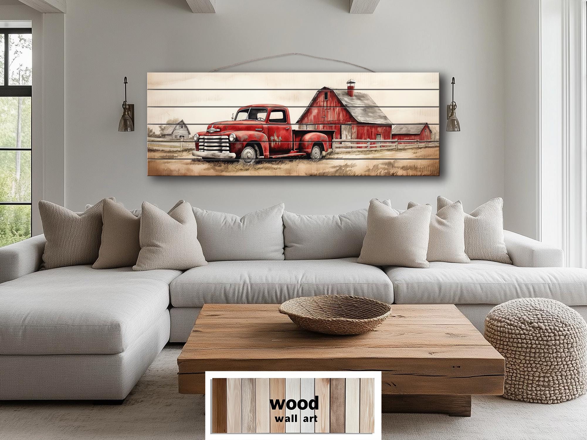 Red Barn And Truck Real Wood Wall Art For Farmhouse Decor