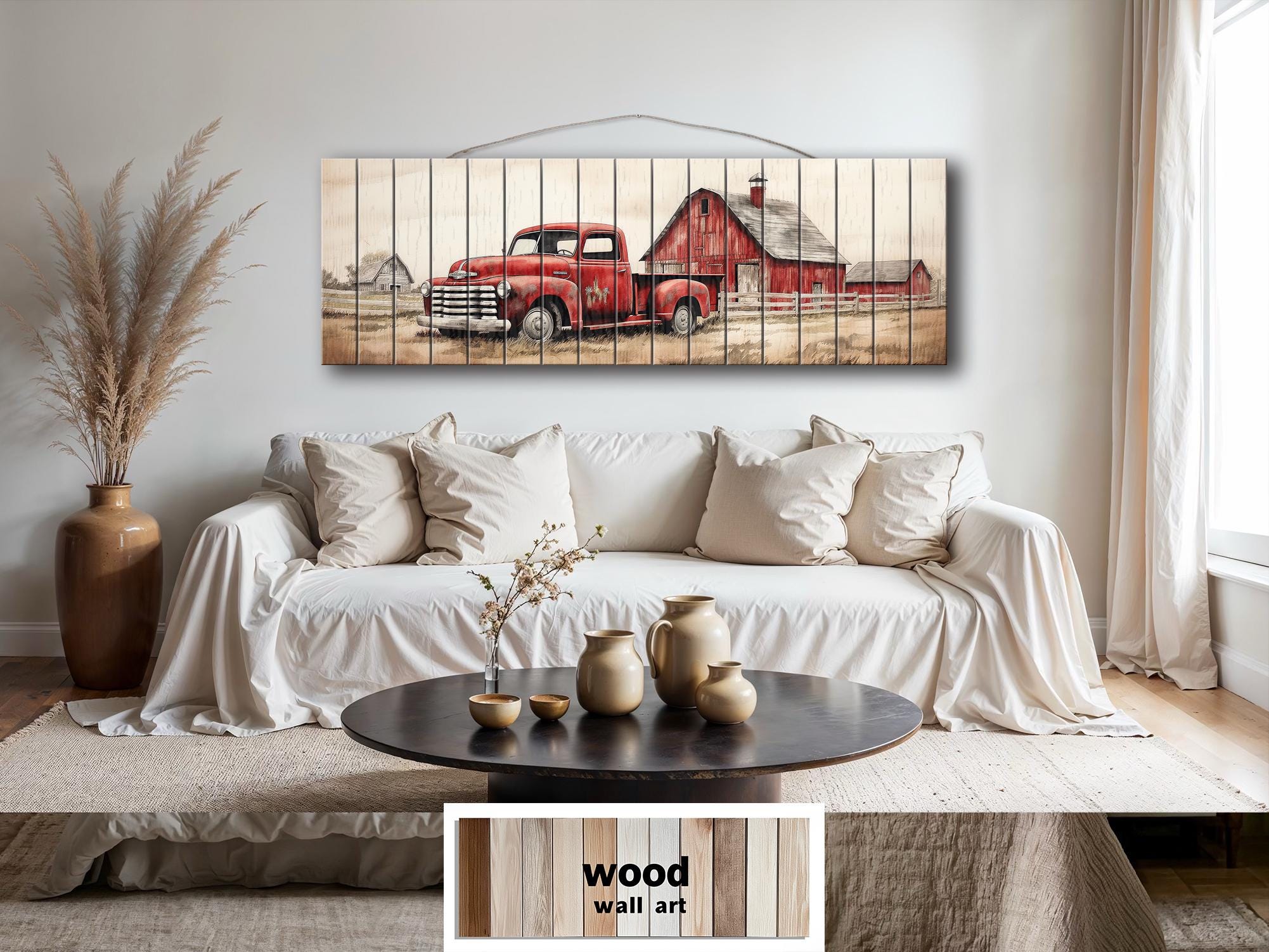 Red Barn And Truck Real Wood Wall Art For Farmhouse Decor