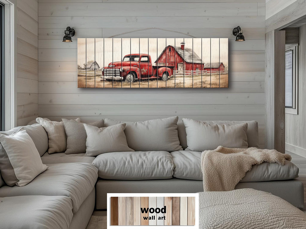 Red Barn And Truck Real Wood Wall Art For Farmhouse Decor