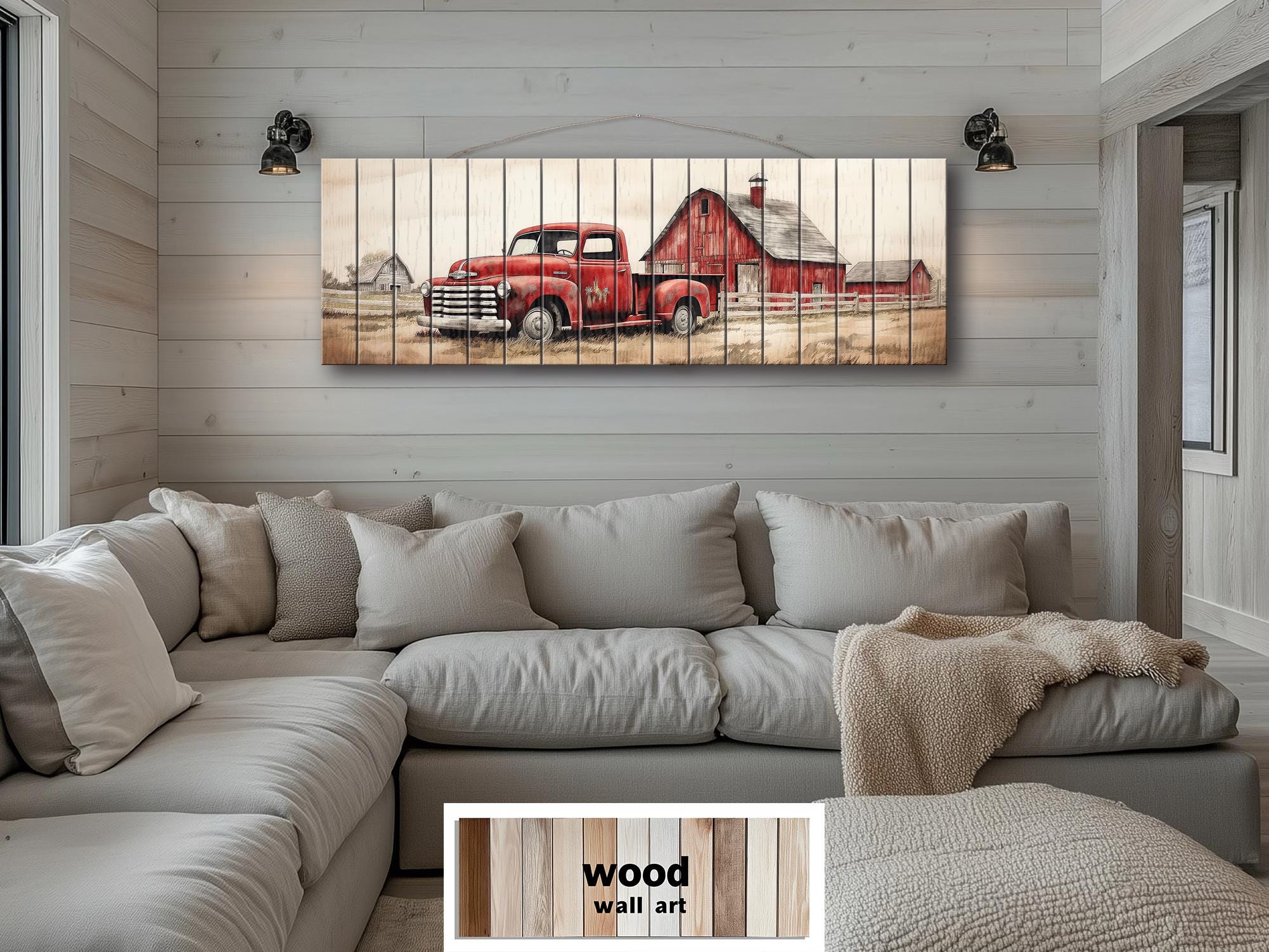Red Barn And Truck Real Wood Wall Art For Farmhouse Decor