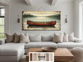 Red Canoe In Lake Distressed Wood Wall Art