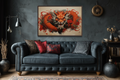 Red Dragon Graffiti Framed Canvas Wall Art For Man Cave Decor