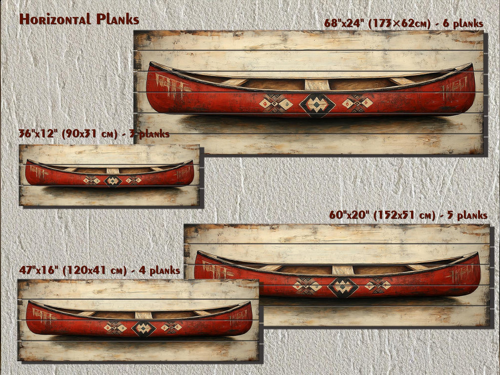 Red Wooden Canoe Wall Art Long Horizontal Rustic Lodge Decor