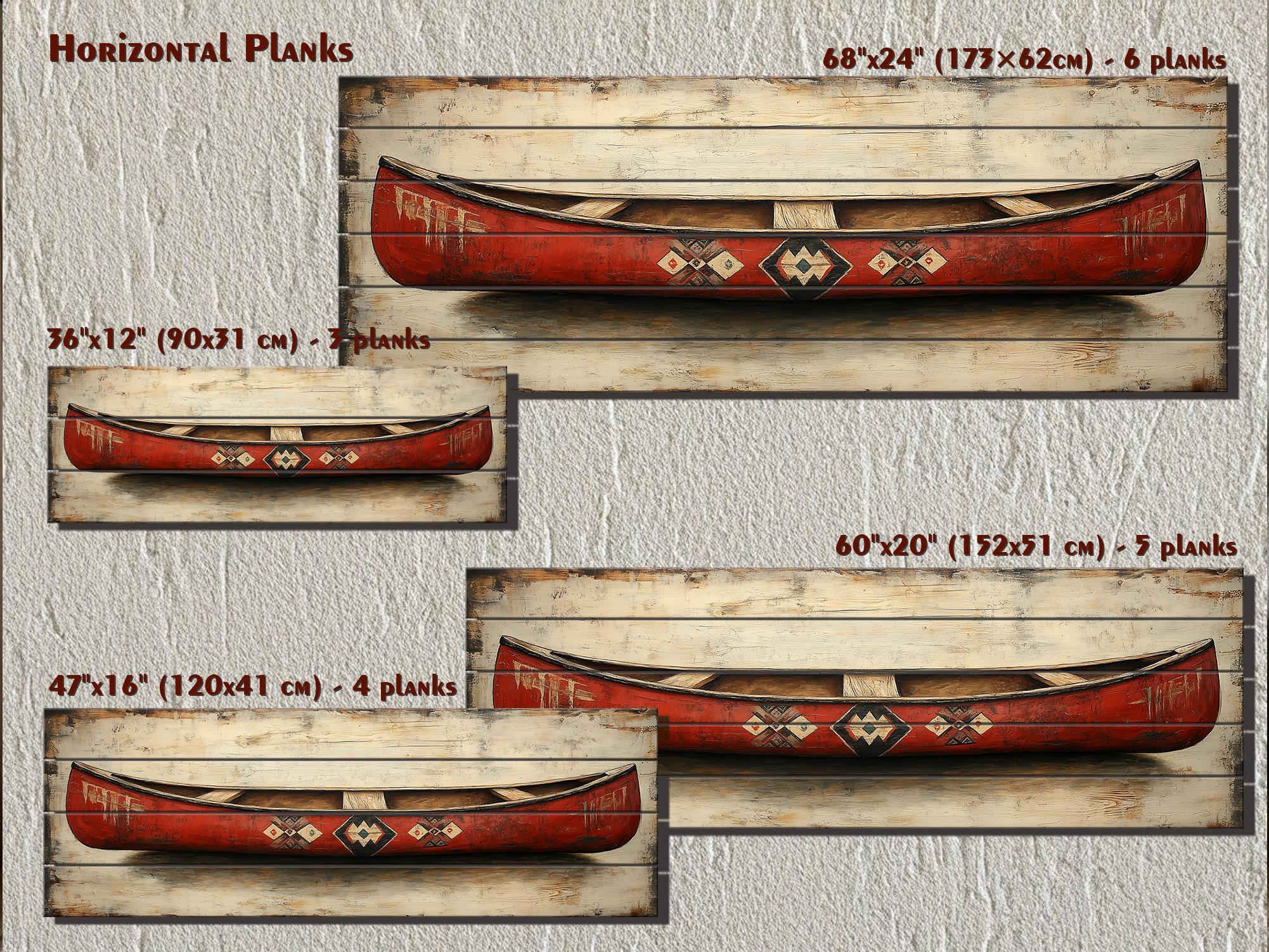 Red Wooden Canoe Wall Art Long Horizontal Rustic Lodge Decor