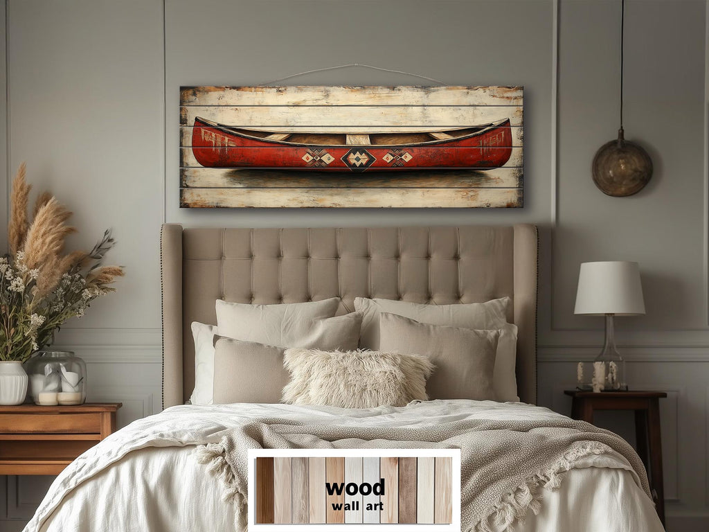 Red Wooden Canoe Wall Art Long Horizontal Rustic Lodge Decor