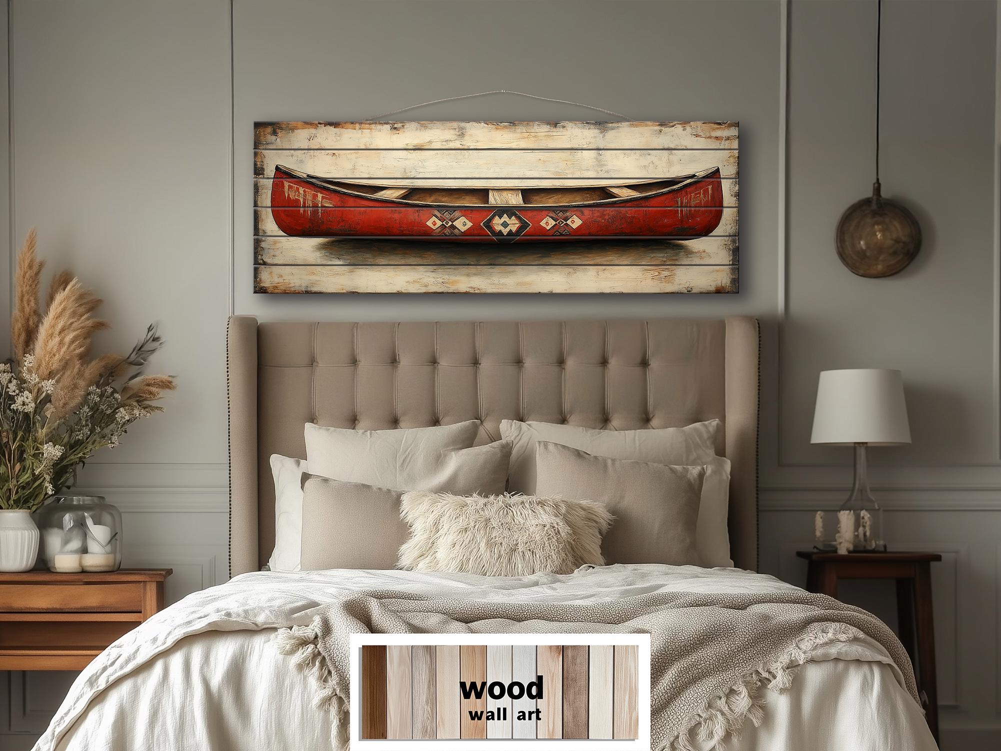 Red Wooden Canoe Wall Art Long Horizontal Rustic Lodge Decor