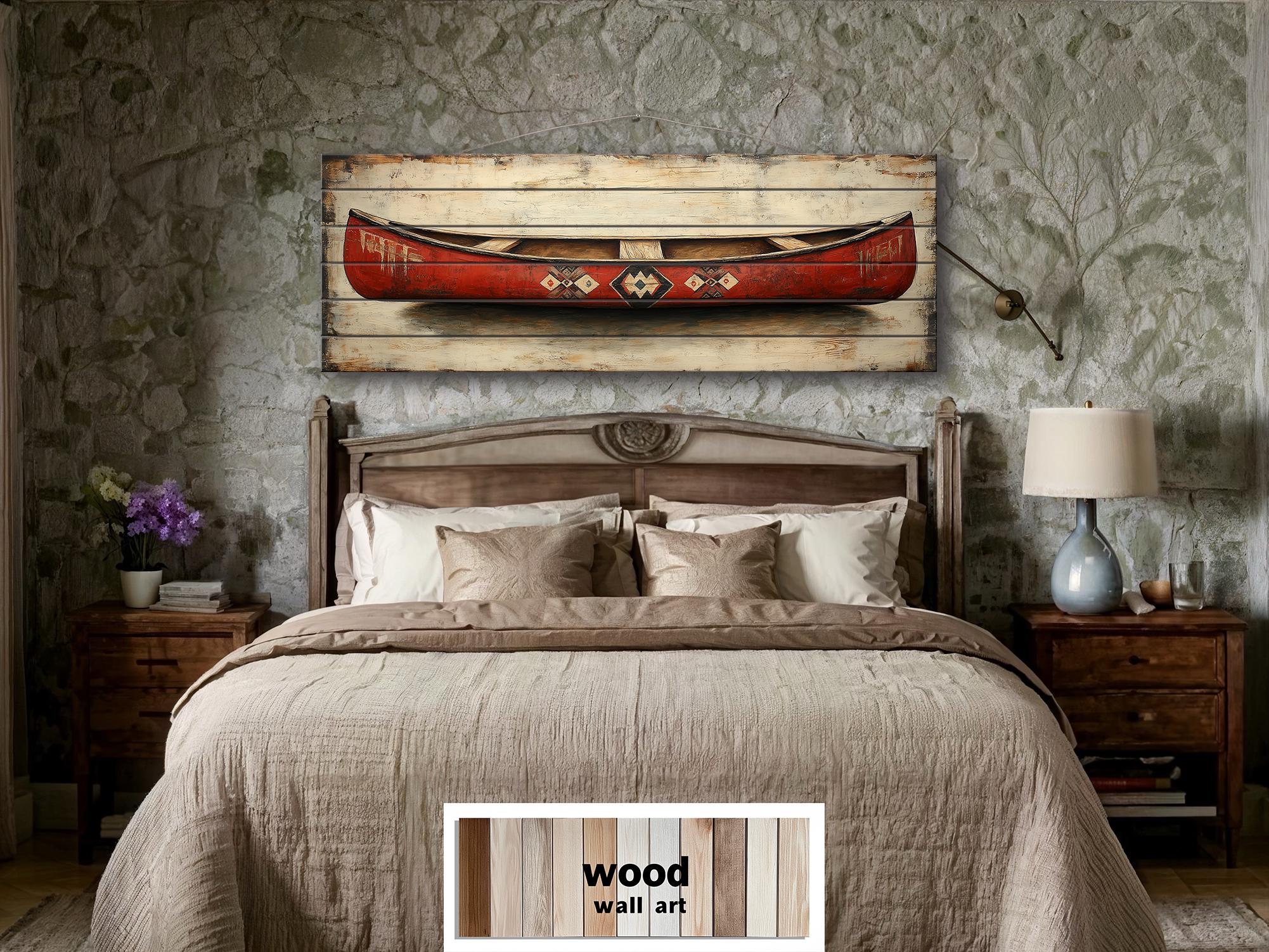 Red Wooden Canoe Wall Art Long Horizontal Rustic Lodge Decor