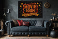 Retro Marquee Movie Room Sign Framed Canvas Wall Art