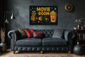 Retro Movie Room Wall Art with Popcorn and Projector