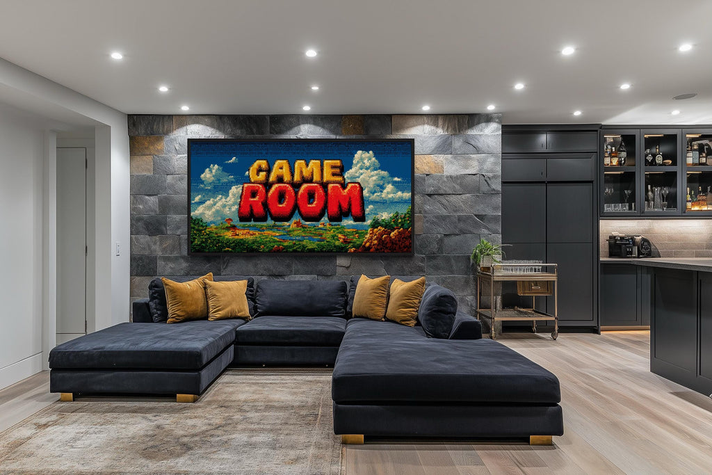Retro Pixel Game Room Sign Canvas Wall Art