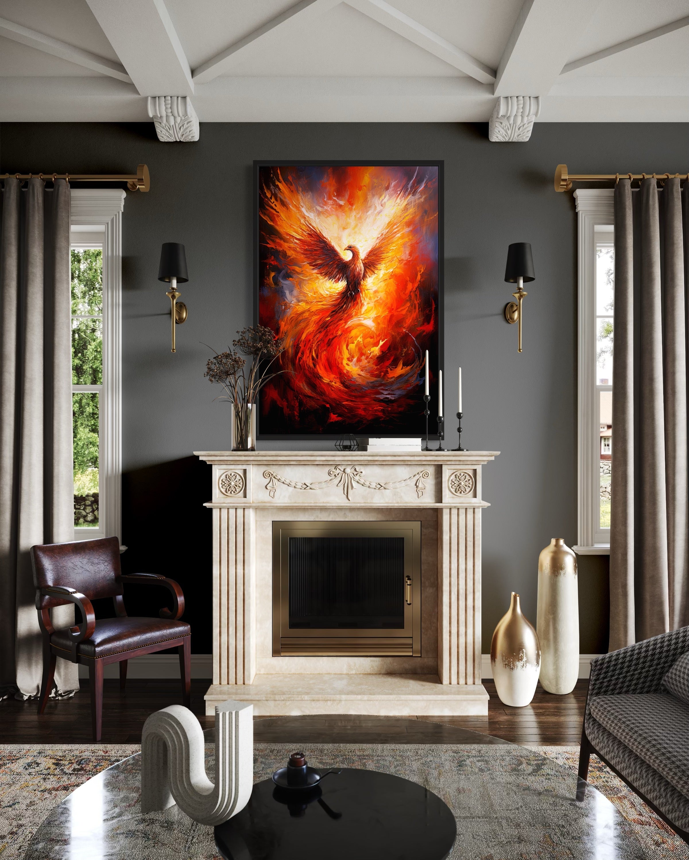 Rising Phoenix Framed Canvas Wall Art