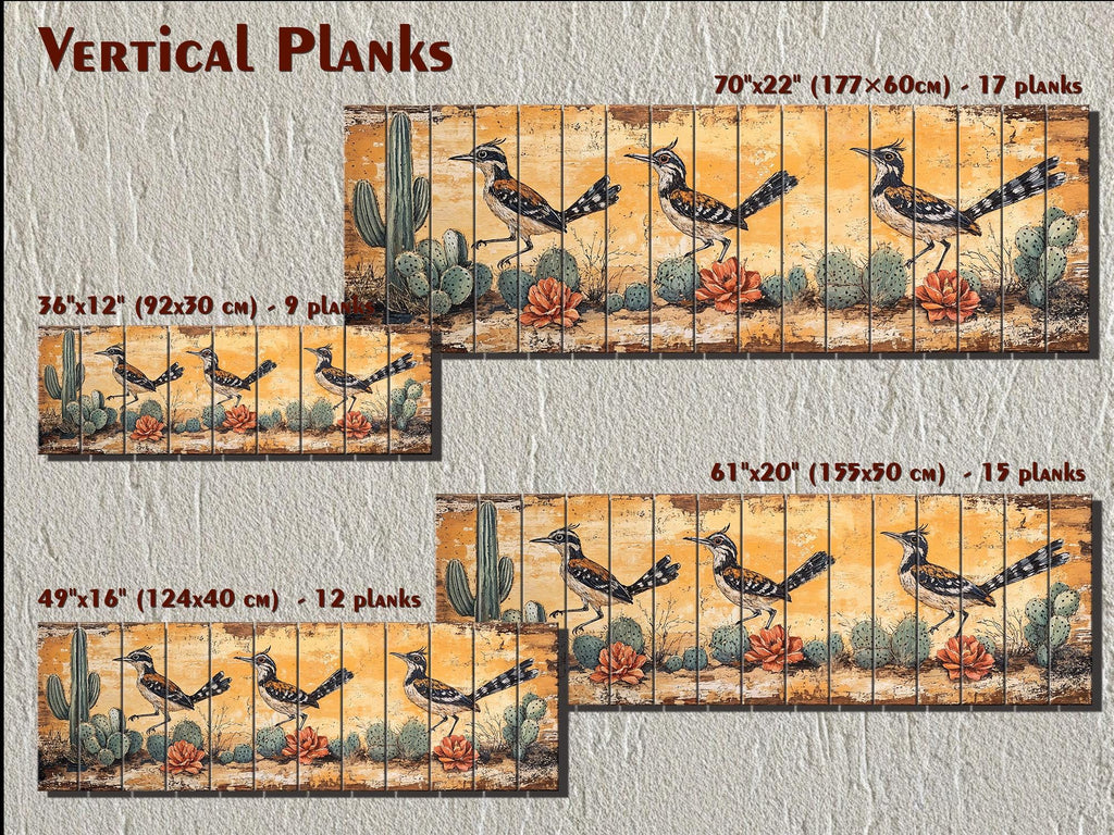 Roadrunners Wood Wall Art - Distressed Wood Print With Cactus & Desert Scene