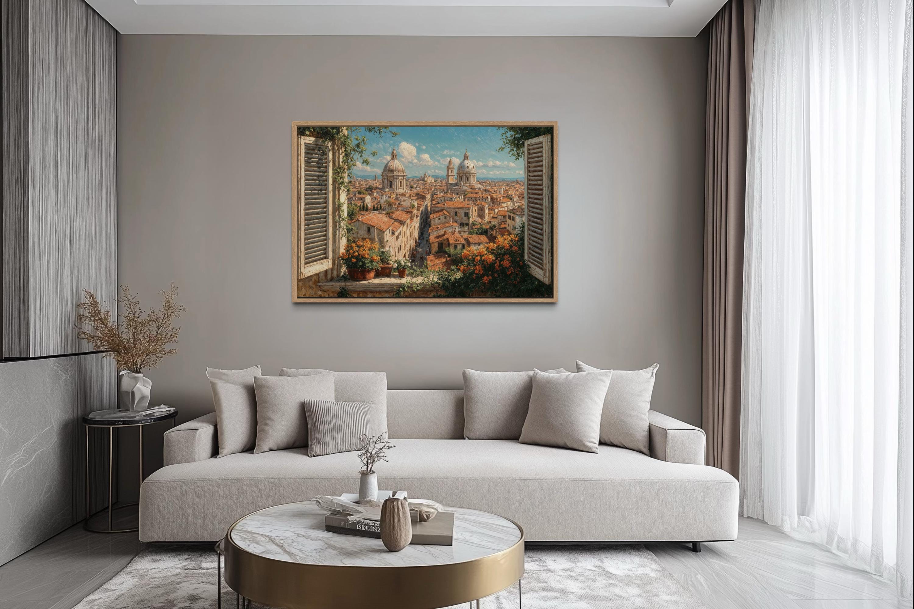 Rome Skyline Window View Canvas Wall Art