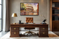 Rome Street With The Colosseum Vintage Framed Canvas Wall Art