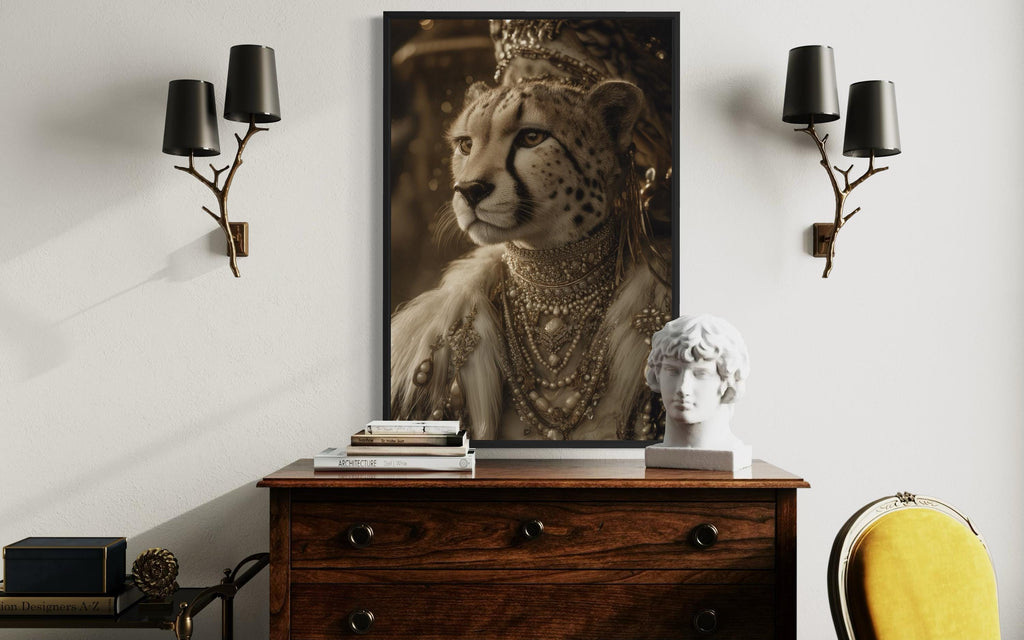 Royal Cheetah Queen With Crown And Jewellery Canvas Wall Art
