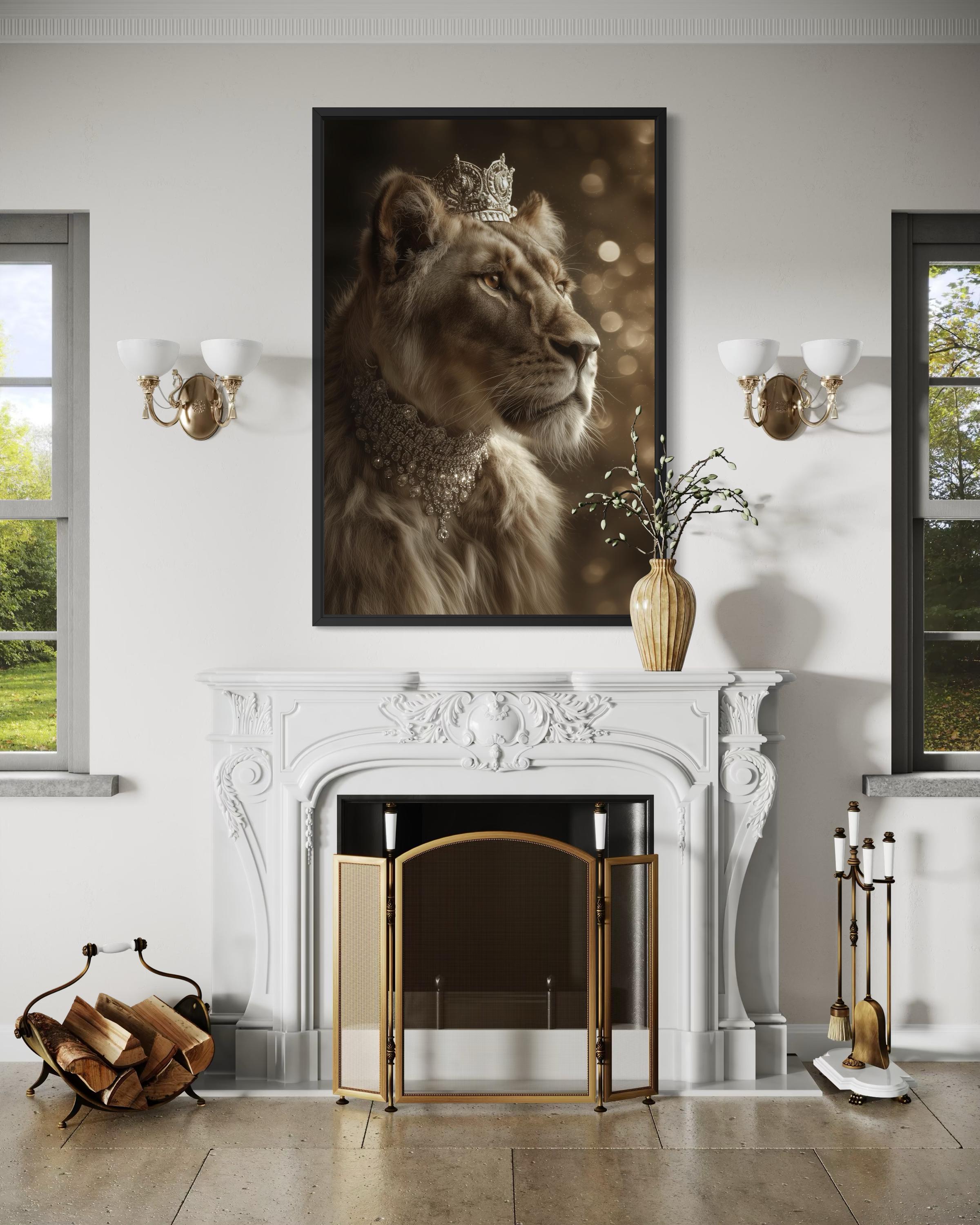 Royal Lioness Queen With Crown And Jewellery Canvas Wall Art