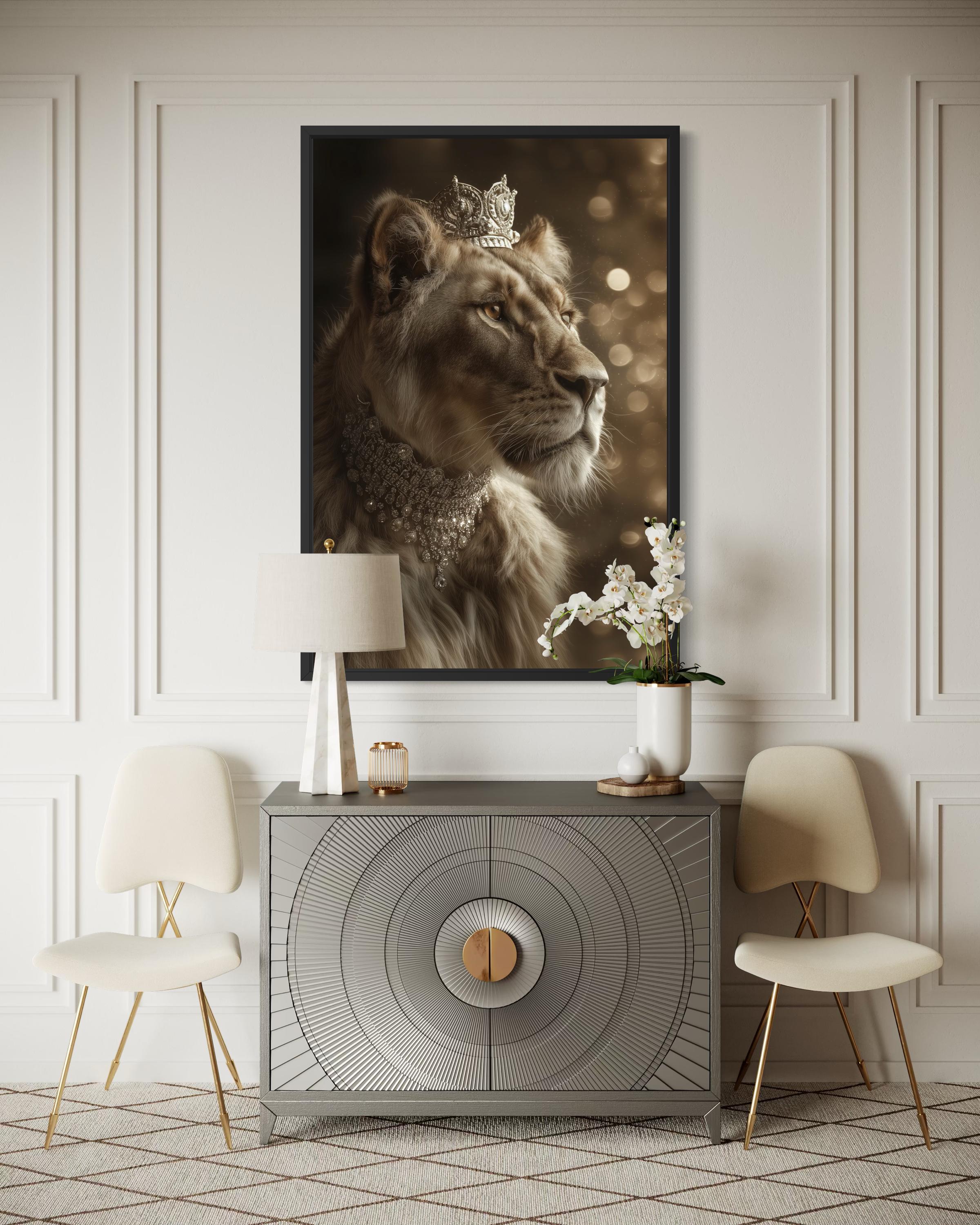 Royal Lioness Queen With Crown And Jewellery Canvas Wall Art