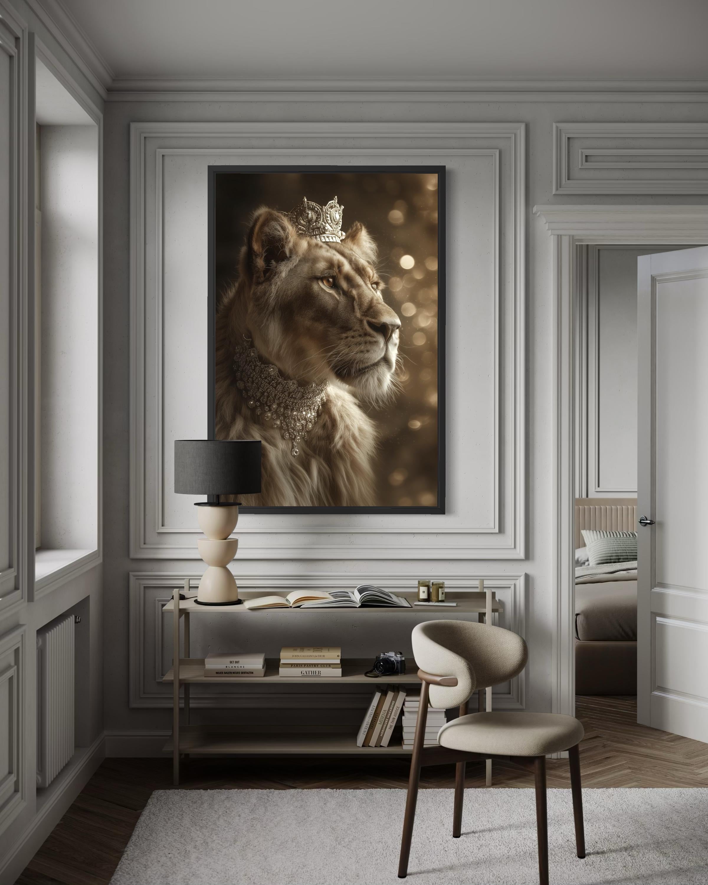 Royal Lioness Queen With Crown And Jewellery Canvas Wall Art