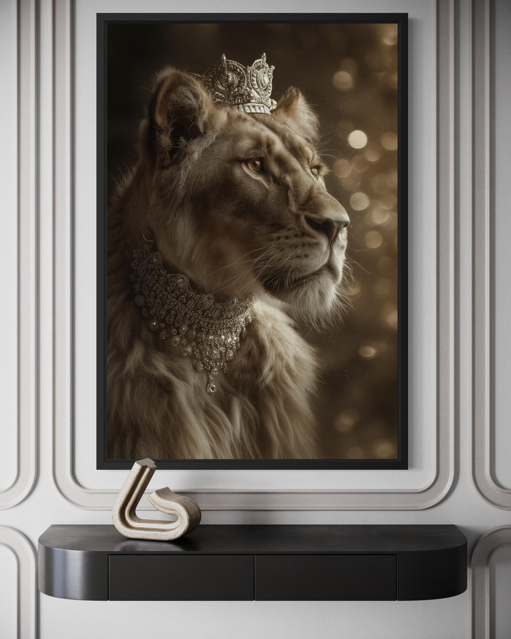 Royal Lioness Queen With Crown And Jewellery Canvas Wall Art