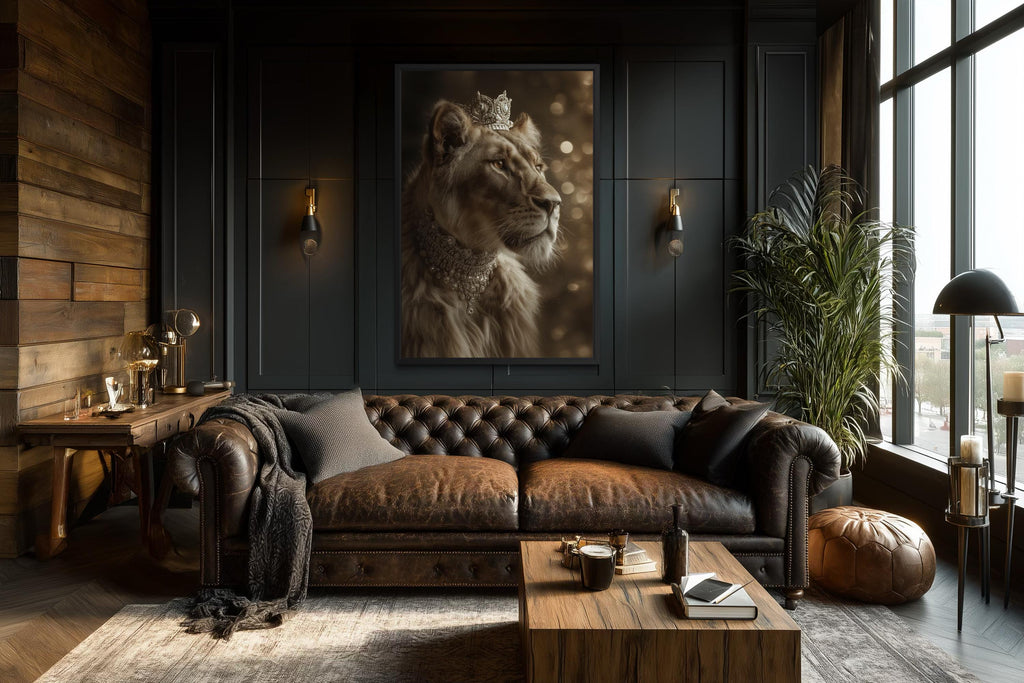 Royal Lioness Queen With Crown And Jewellery Canvas Wall Art
