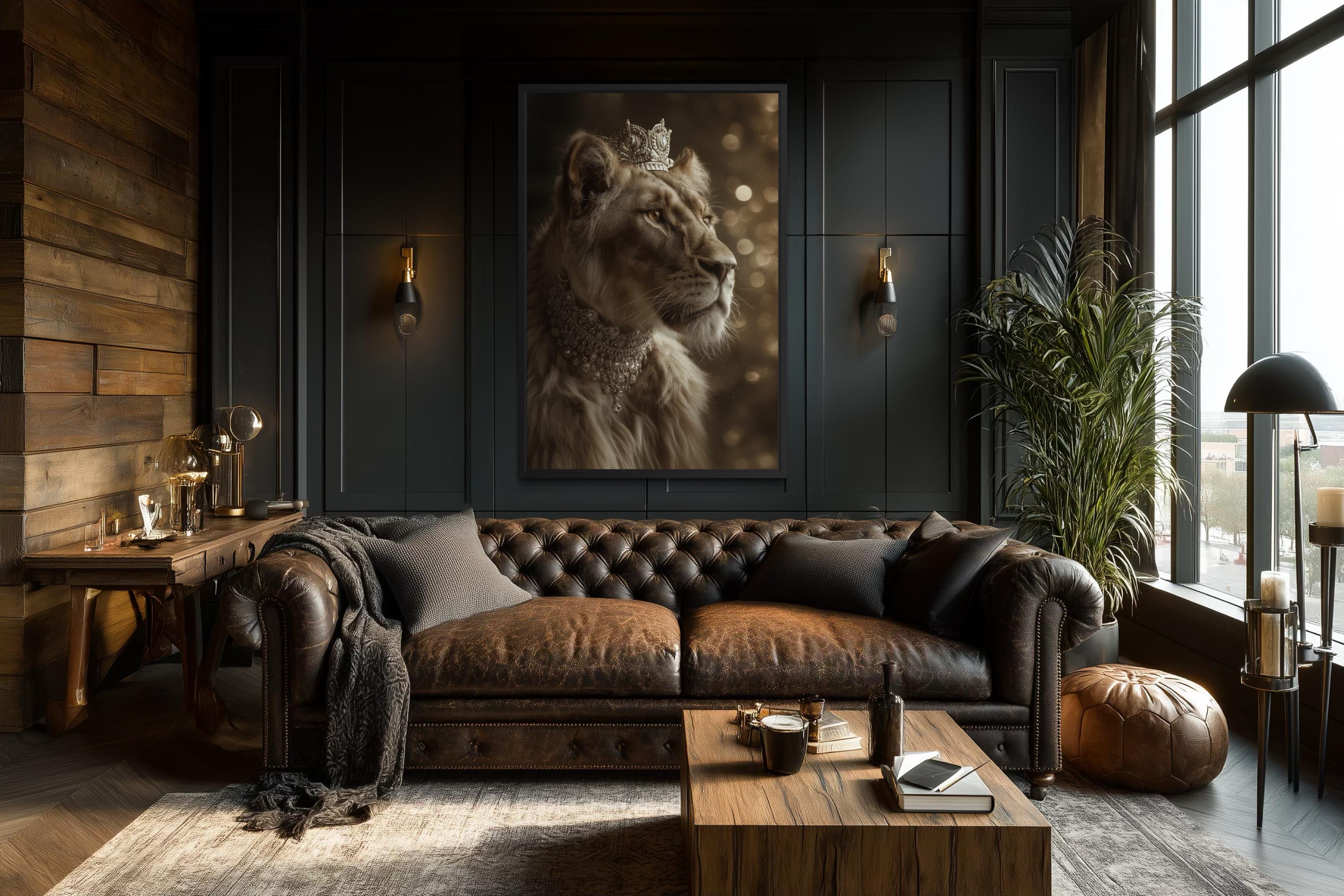 Royal Lioness Queen With Crown And Jewellery Canvas Wall Art