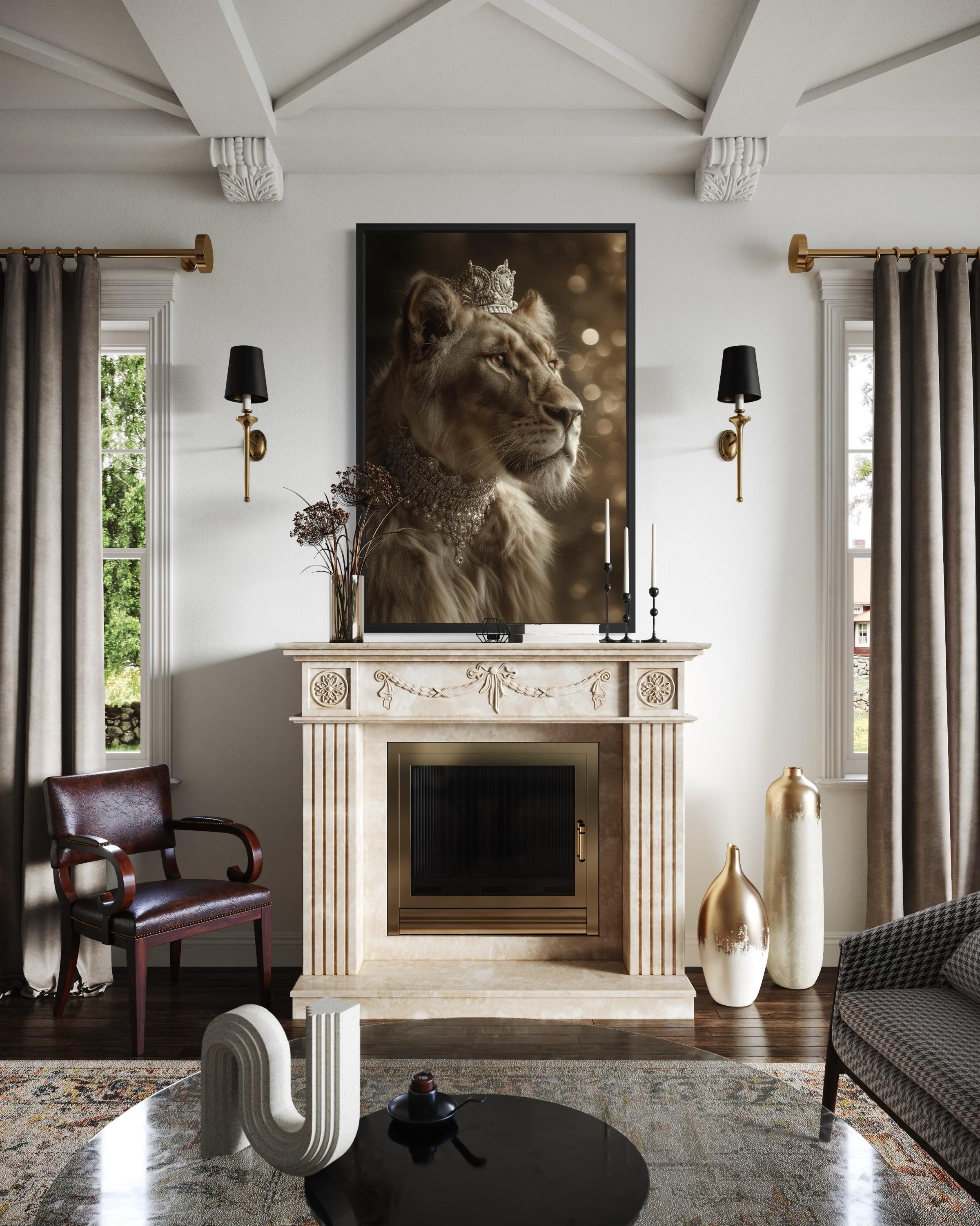 Royal Lioness Queen With Crown And Jewellery Canvas Wall Art