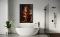 Royal Lioness With Crown Sitting on Toilet Framed Canvas Picture