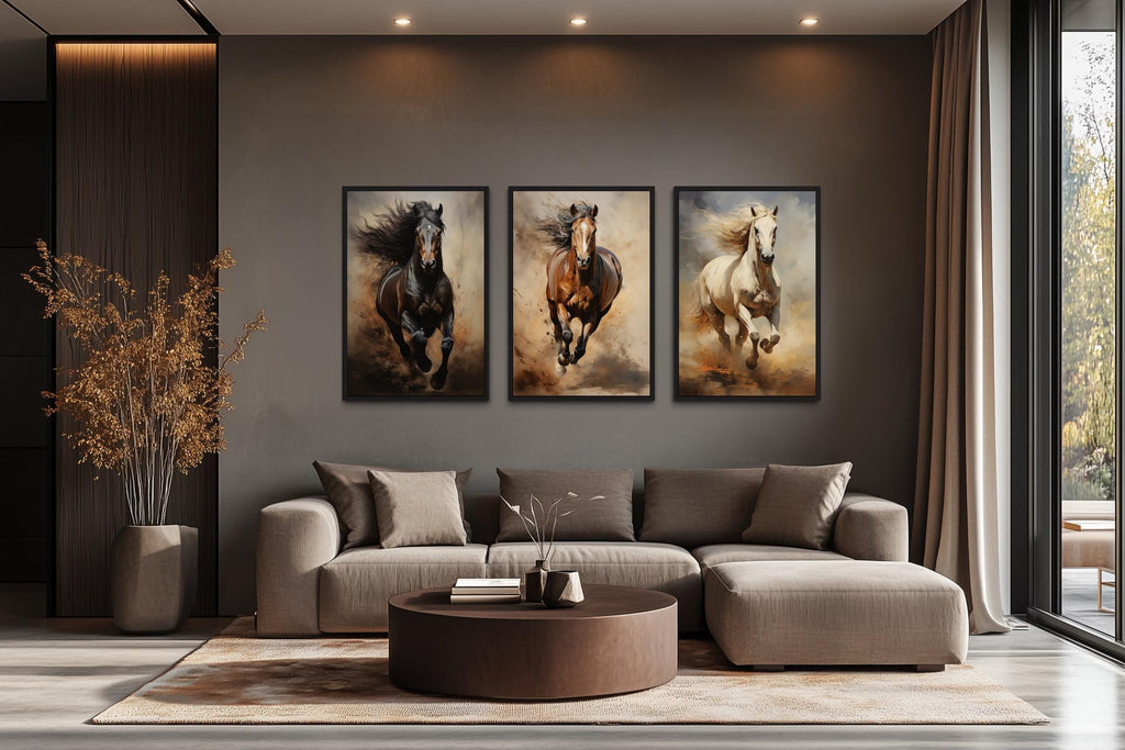Running Horses Wall Art Set of 3 – Western Ranch Style Canvas Prints