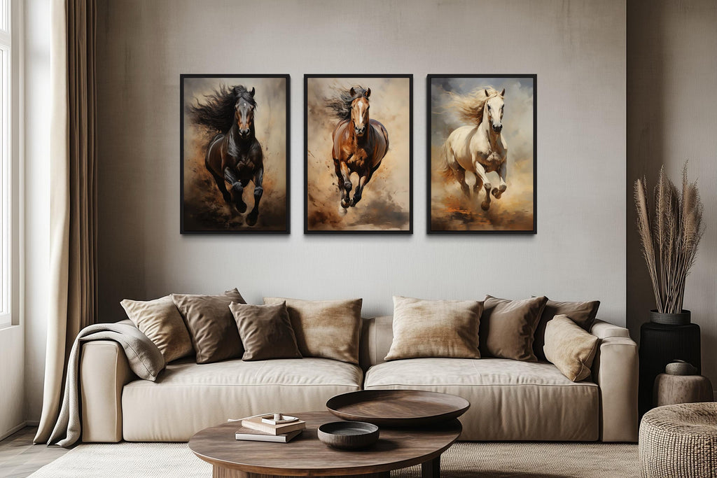 Running Horses Wall Art Set of 3 – Western Ranch Style Canvas Prints