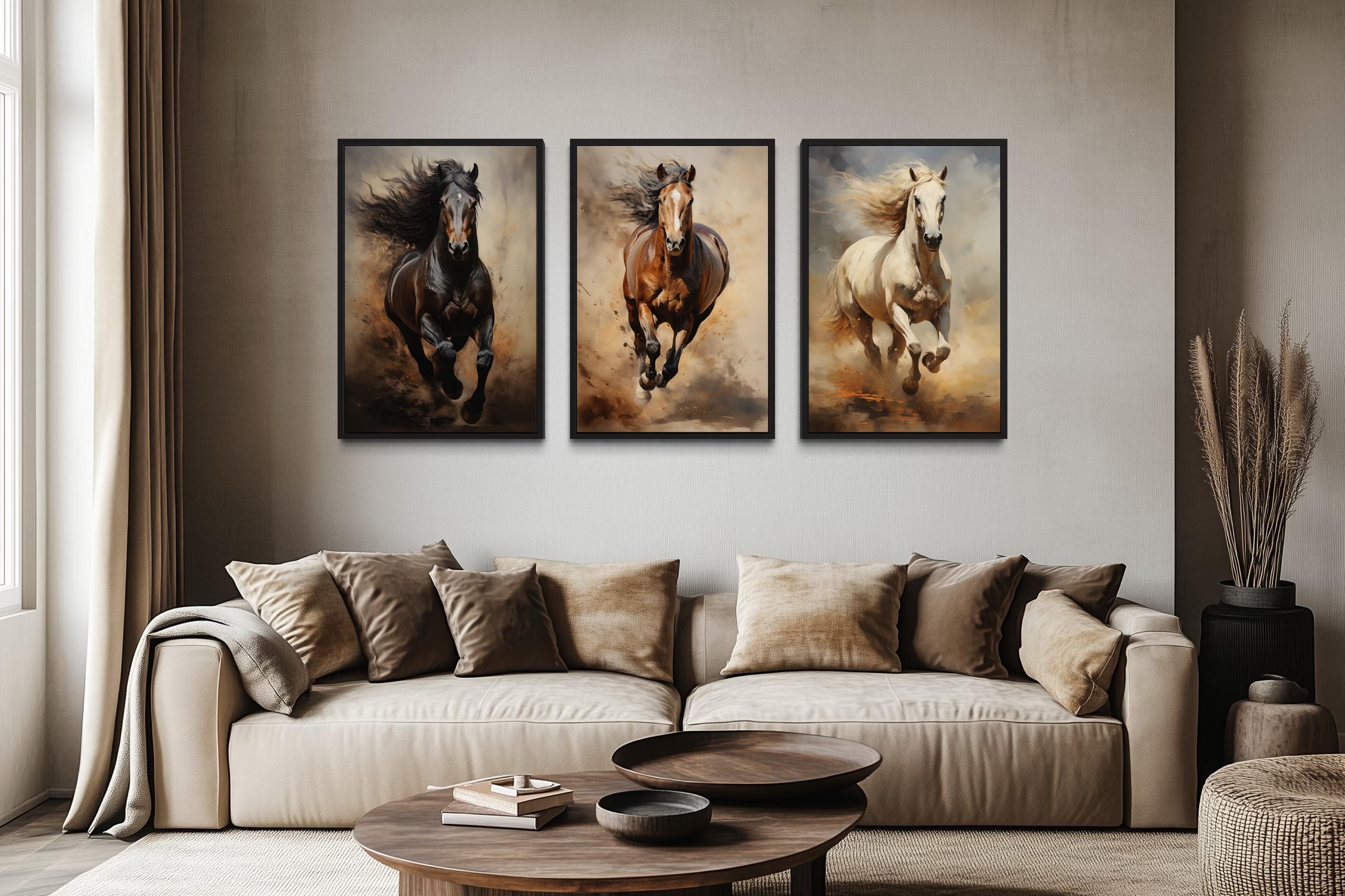 Running Horses Wall Art Set of 3 – Western Ranch Style Canvas Prints