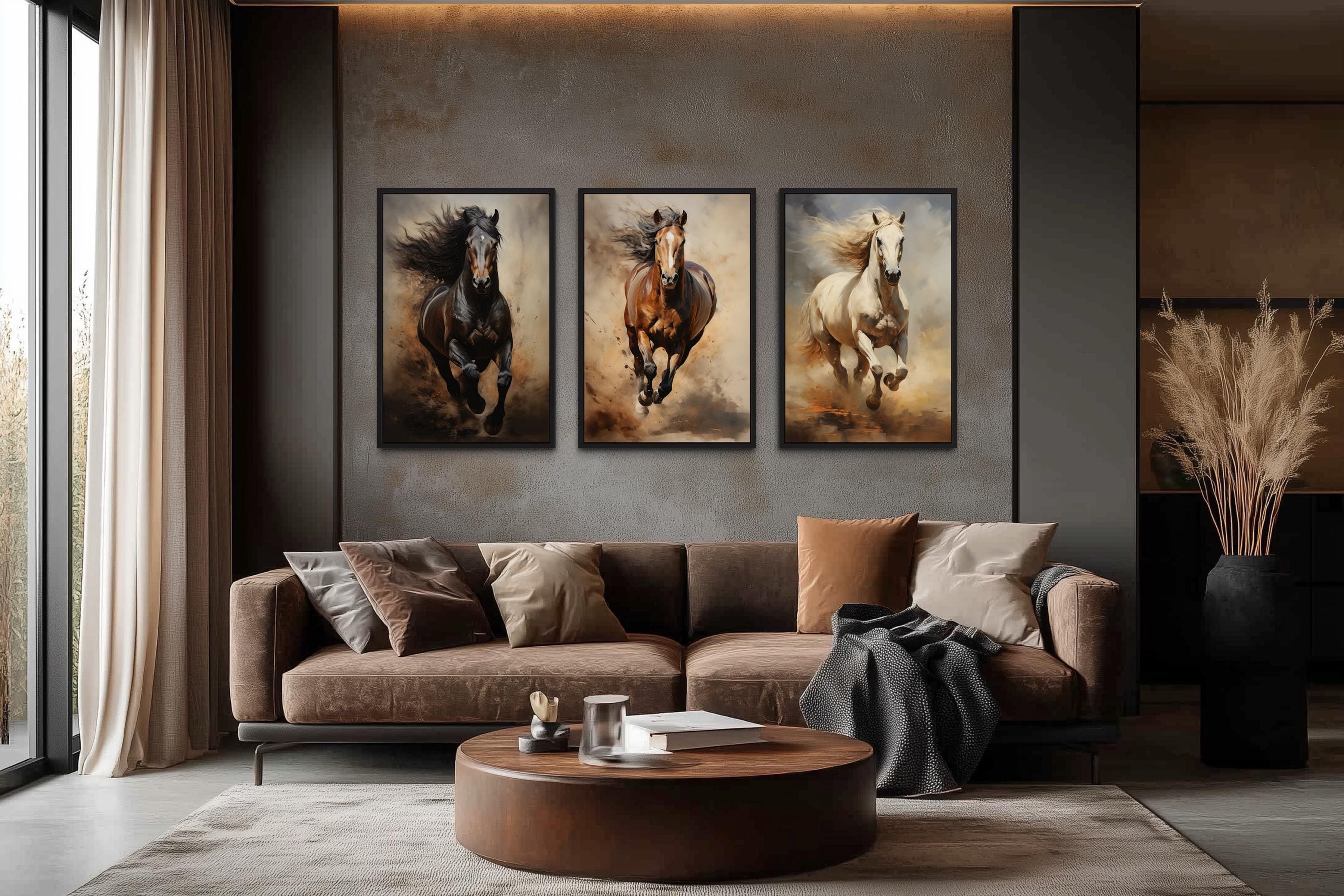 Running Horses Wall Art Set of 3 – Western Ranch Style Canvas Prints
