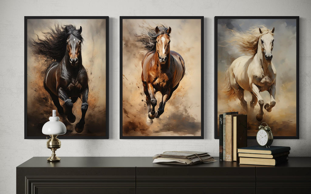 Running Horses Wall Art Set of 3 – Western Ranch Style Canvas Prints
