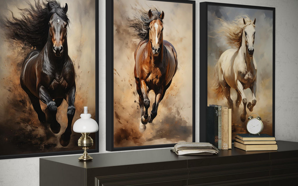 Running Horses Wall Art Set of 3 – Western Ranch Style Canvas Prints