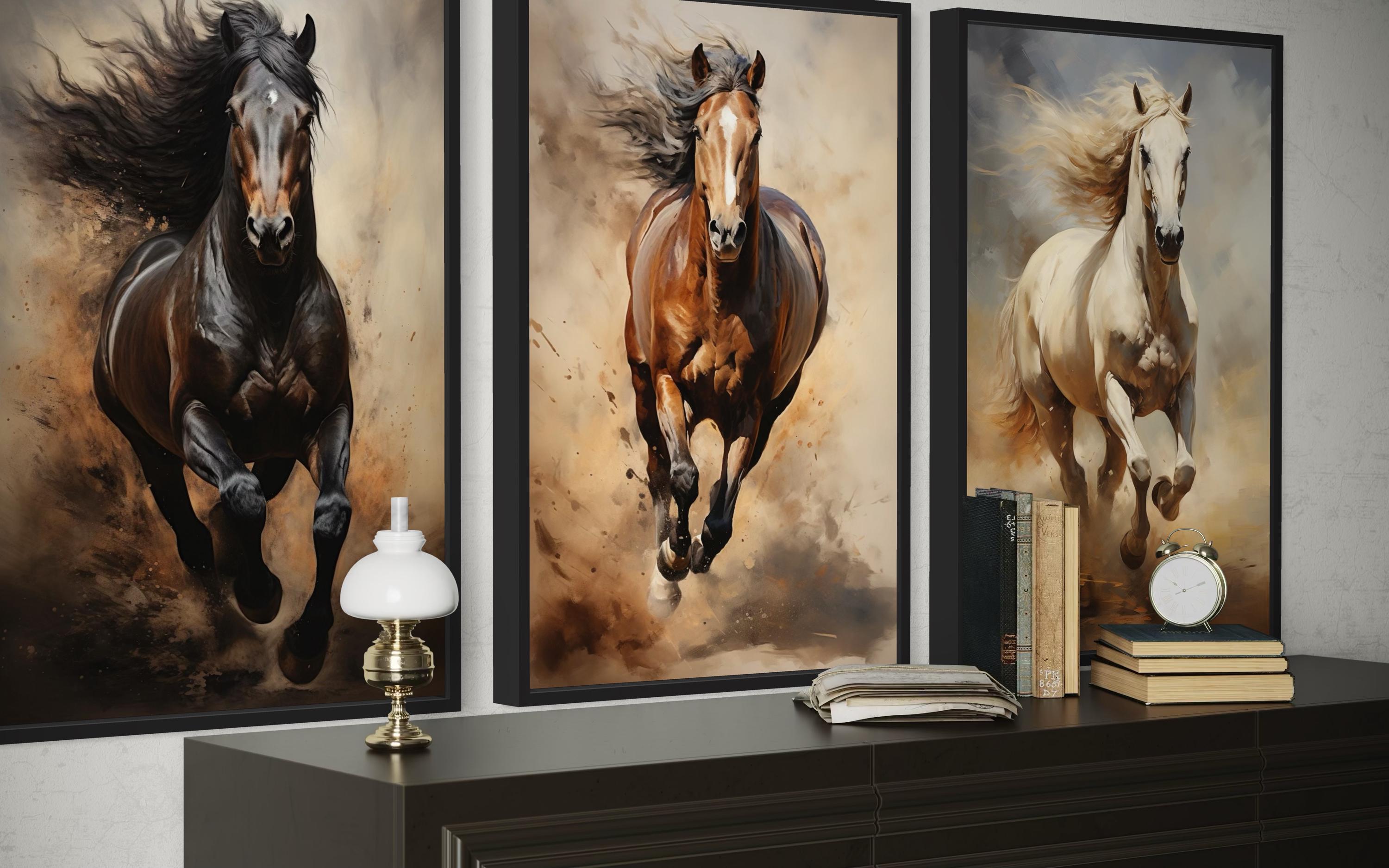Running Horses Wall Art Set of 3 – Western Ranch Style Canvas Prints