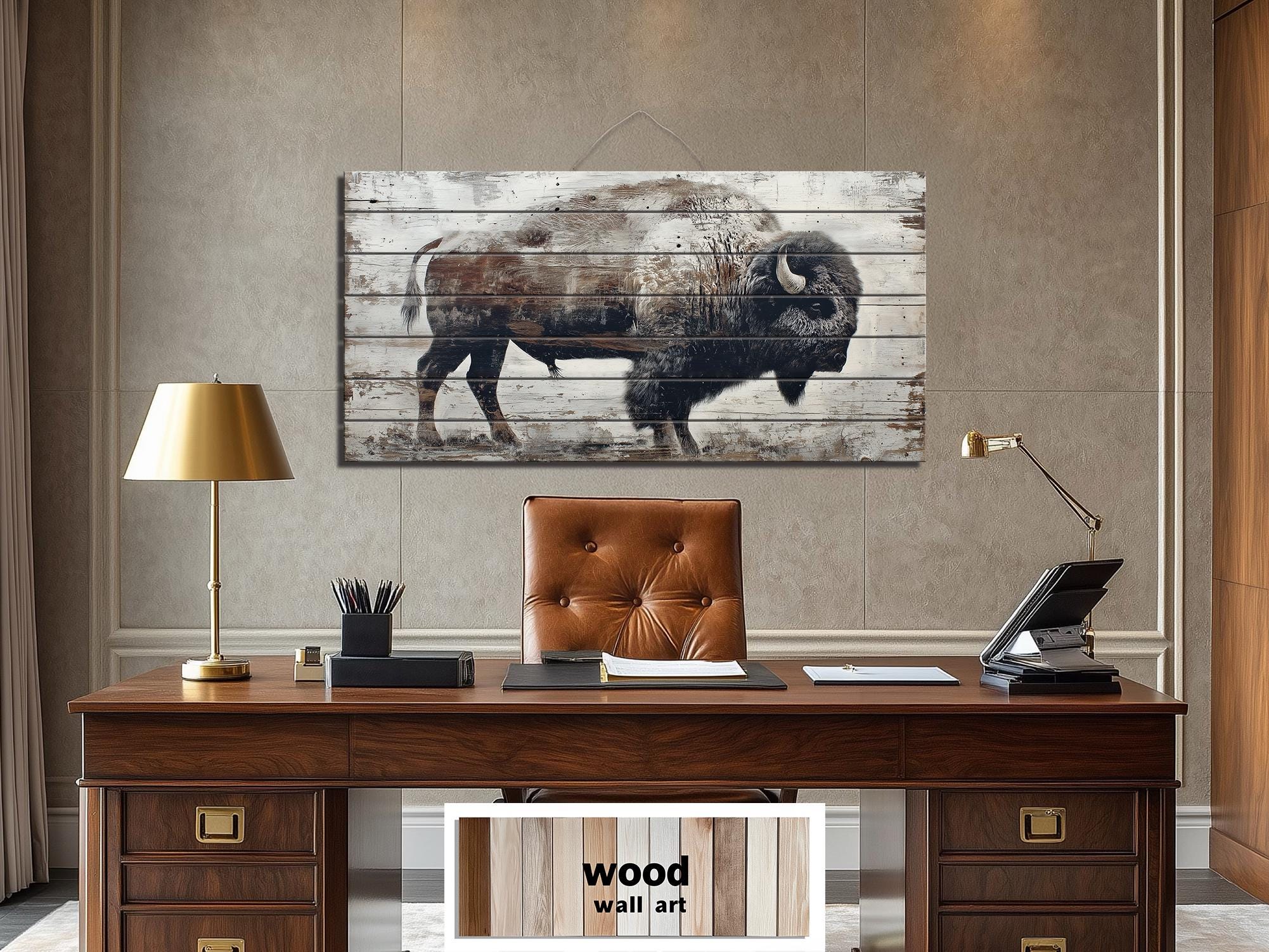 Rustic American Buffalo Distressed Wood Wall Art