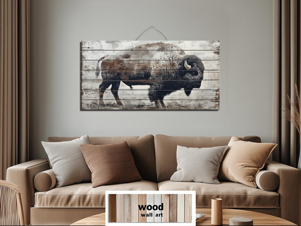 Rustic American Buffalo Distressed Wood Wall Art