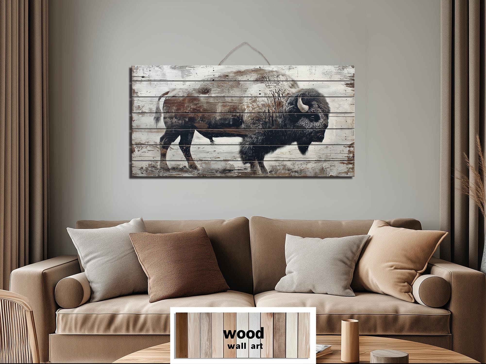 Rustic American Buffalo Distressed Wood Wall Art