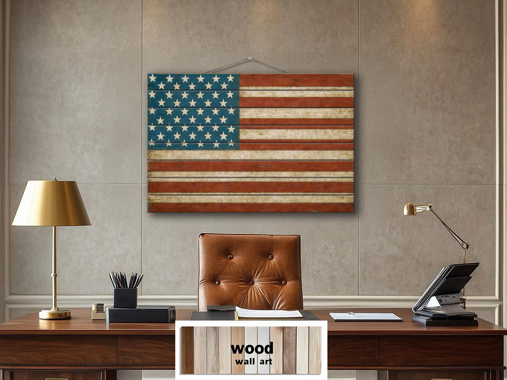 Rustic American Flag Distressed Wood Wall Art