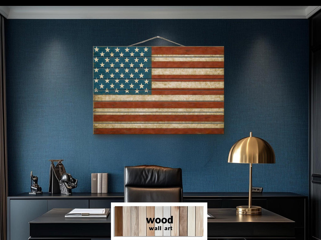 Rustic American Flag Distressed Wood Wall Art