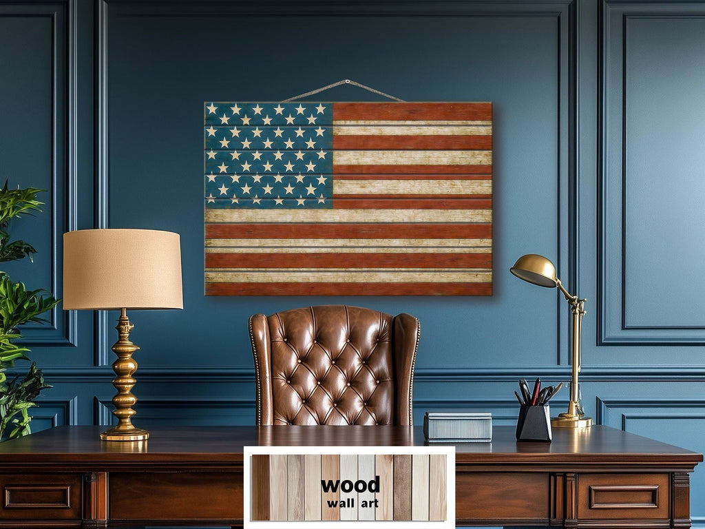 Rustic American Flag Distressed Wood Wall Art