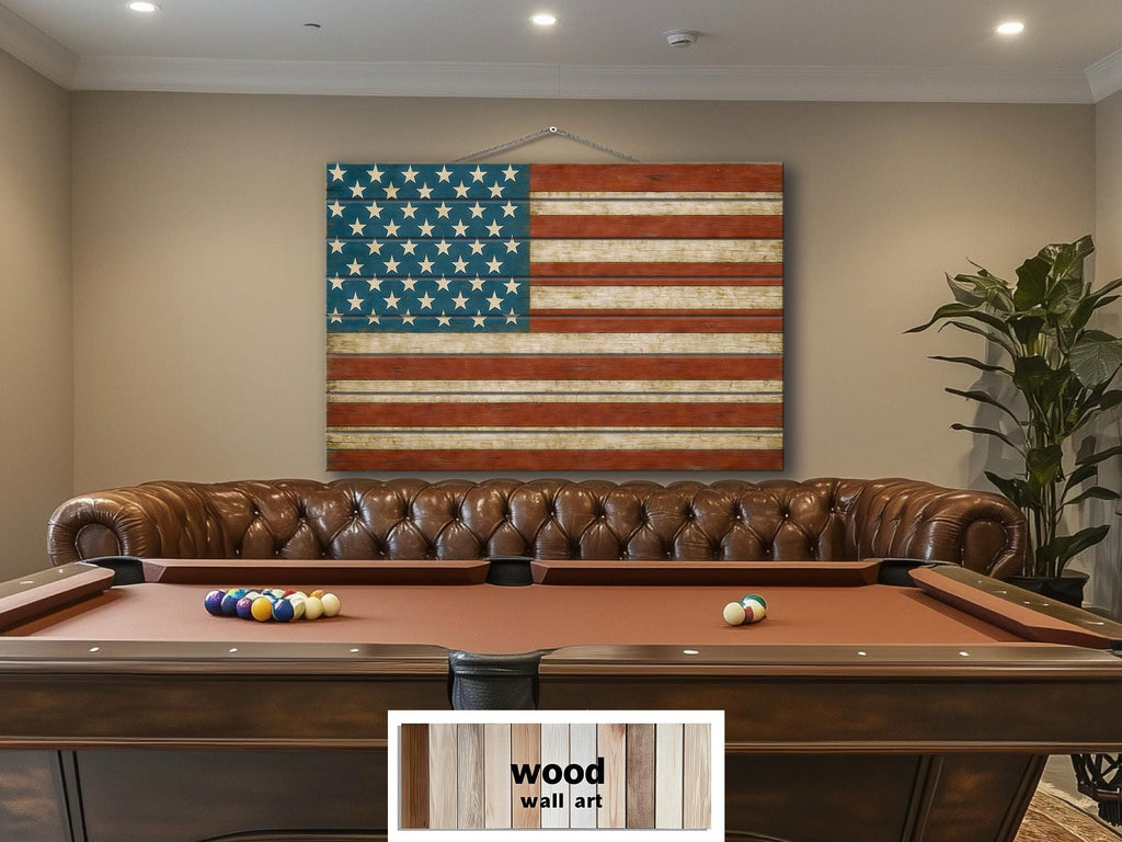 Rustic American Flag Distressed Wood Wall Art