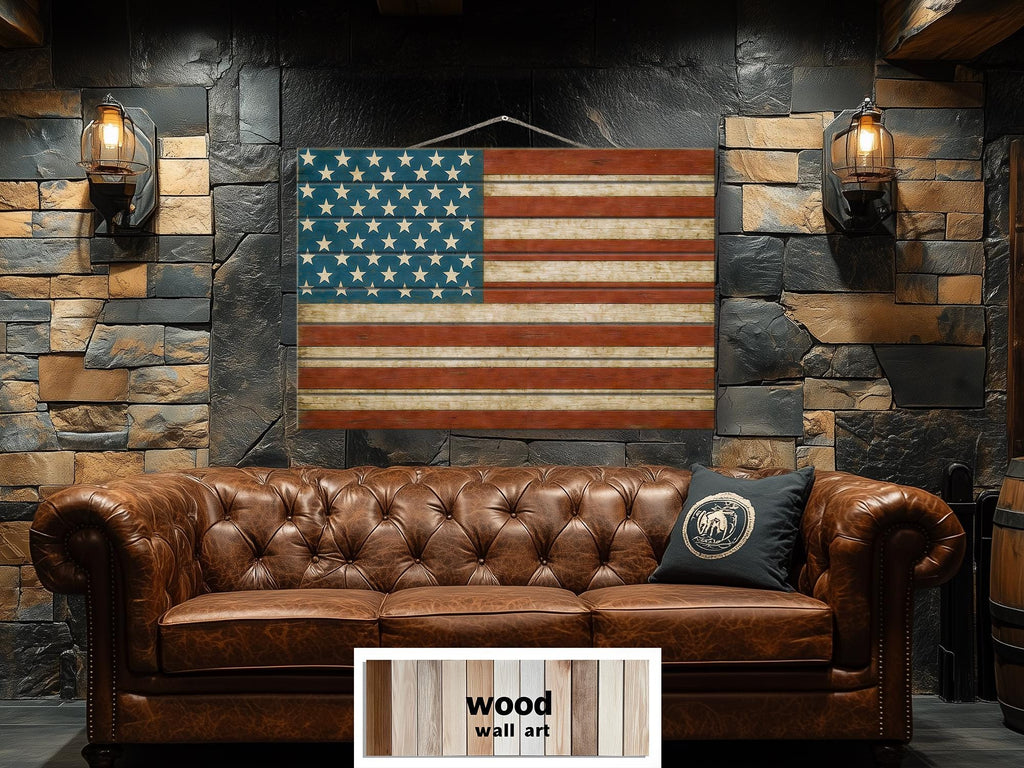 Rustic American Flag Distressed Wood Wall Art