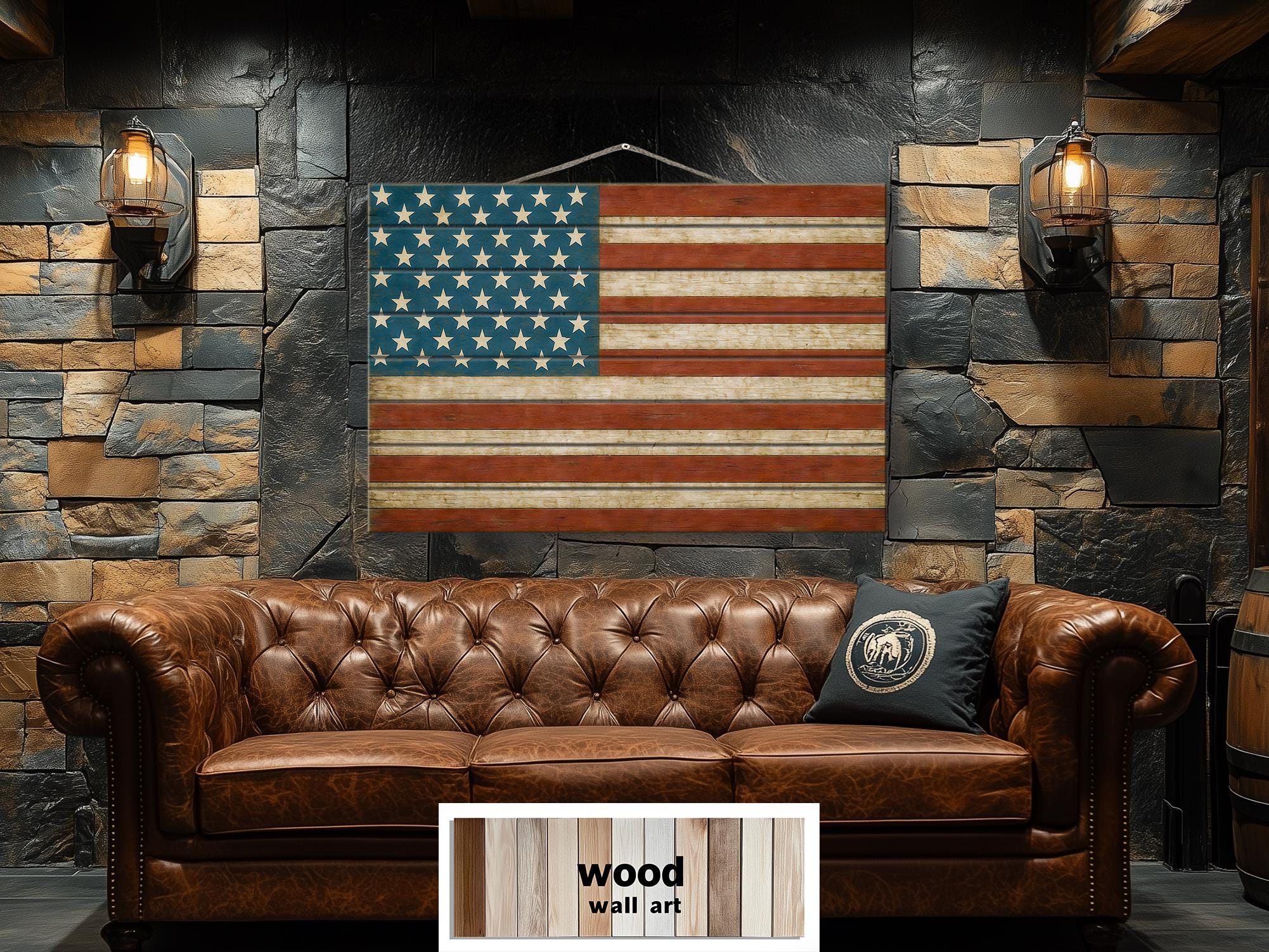 Rustic American Flag Distressed Wood Wall Art