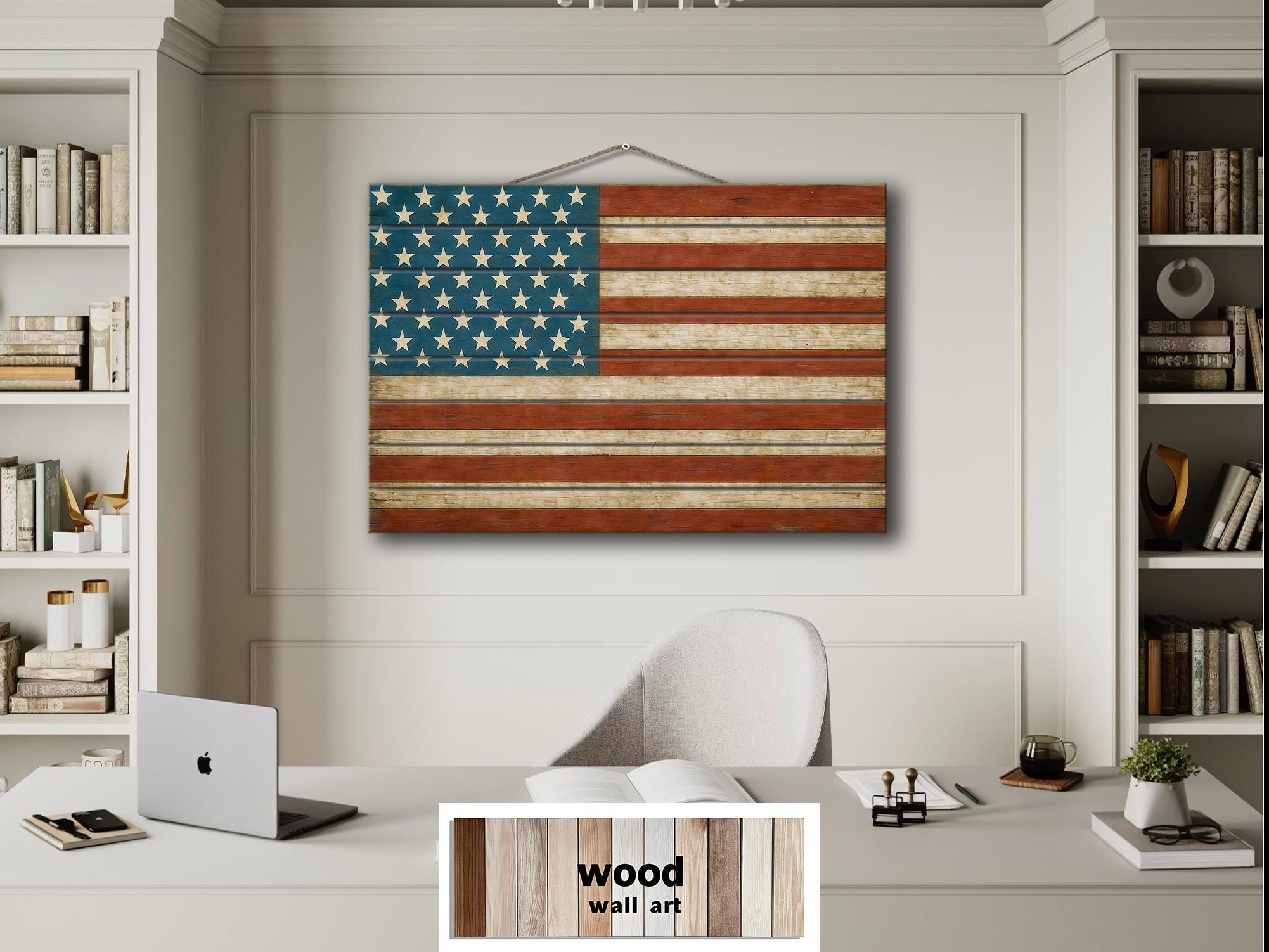Rustic American Flag Distressed Wood Wall Art