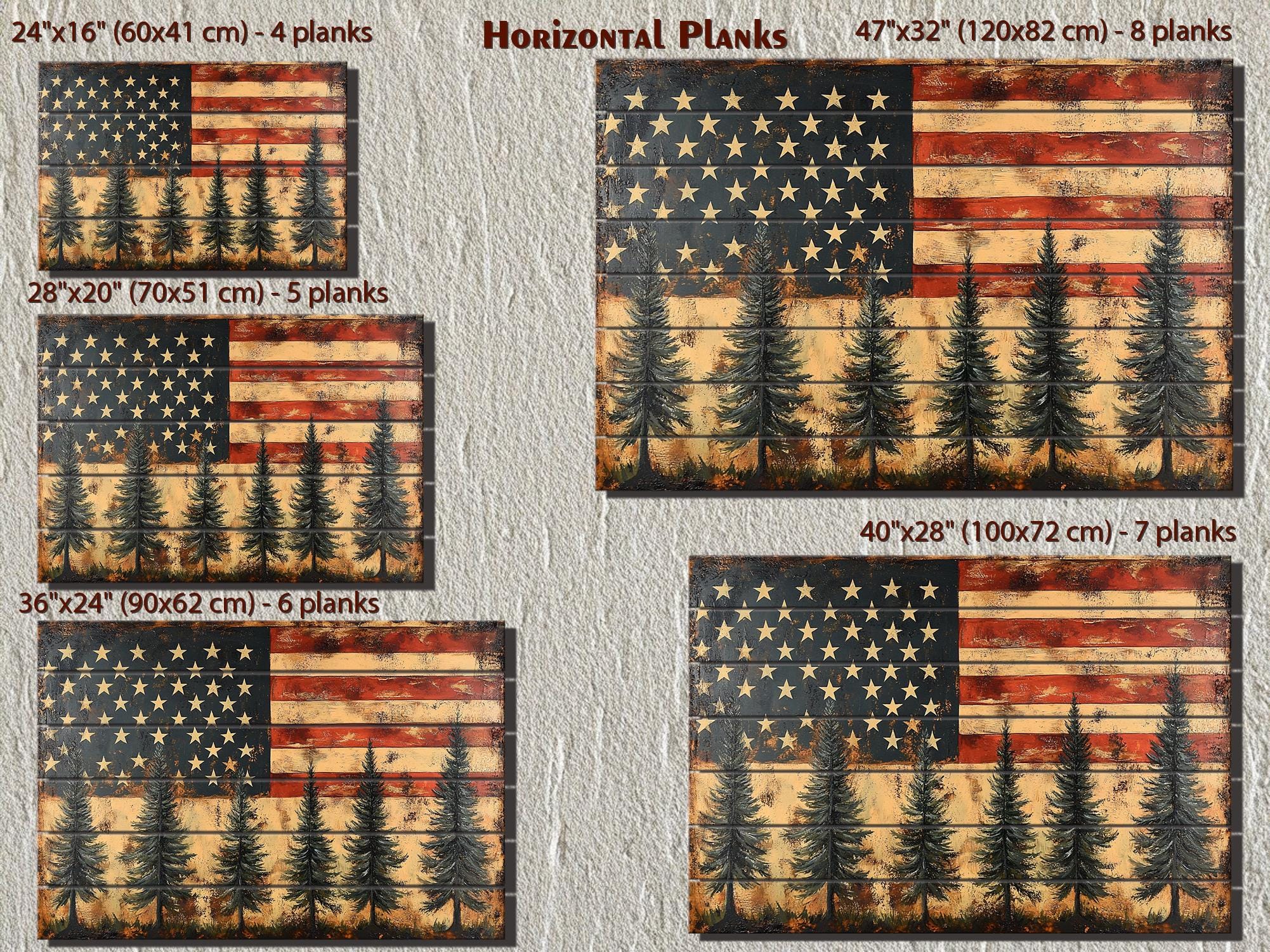 Rustic American Flag With Pine Trees Wood Sign For Man Cave Wall Decor