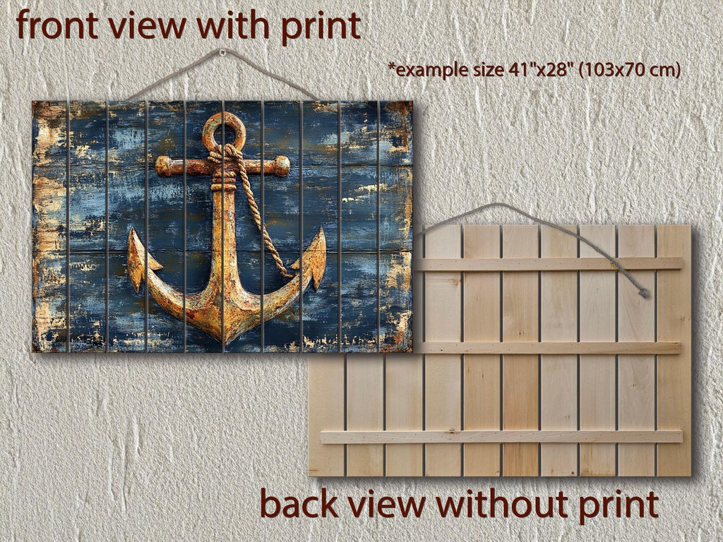 Rustic Anchor Wood Sign Printed on Real Wood Nautical Wall Art