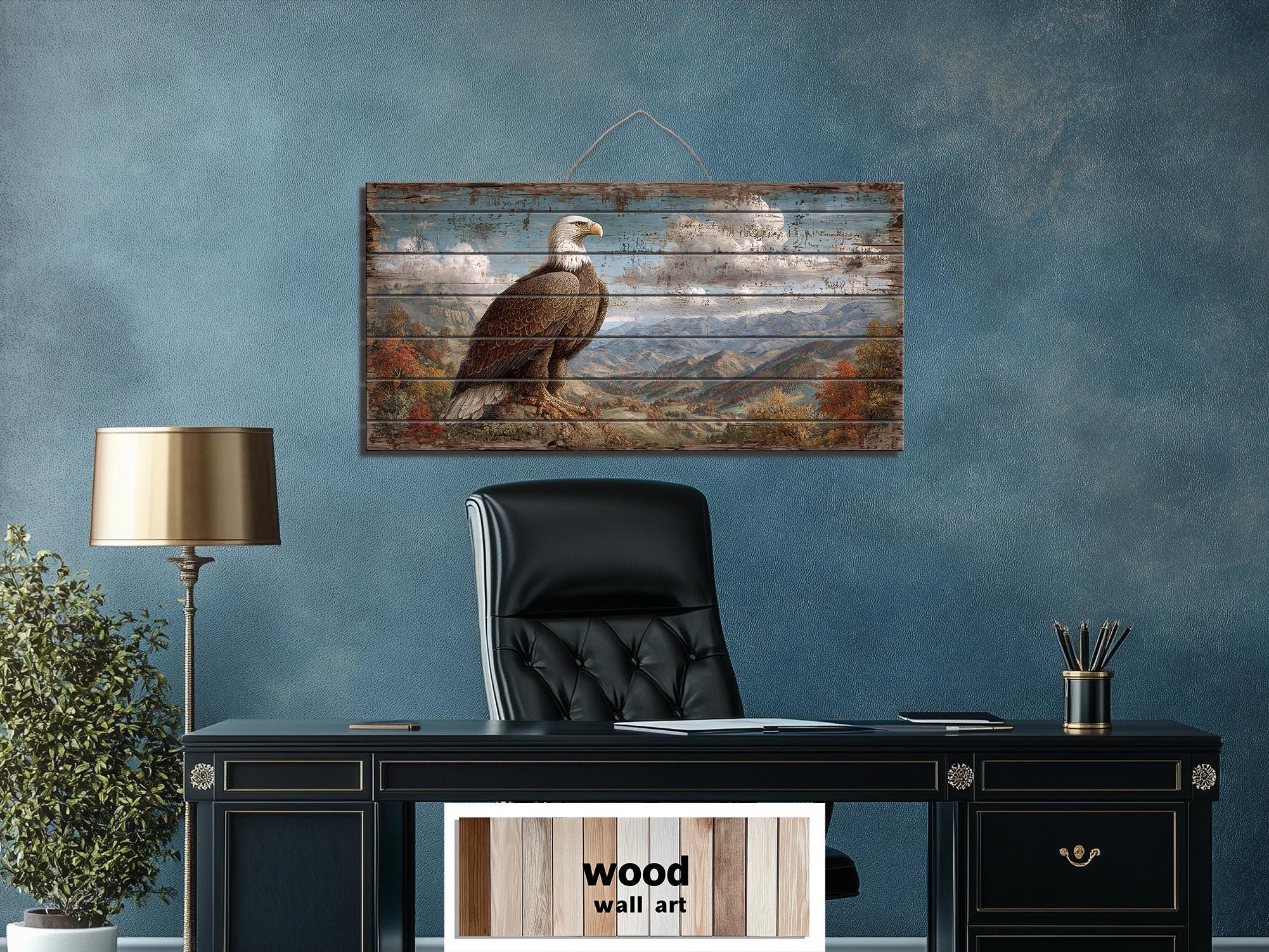 Rustic Bald Eagle Wall Art – Mountain Landscape Distressed Wood Art | Decor For Men